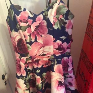 Strapless floral cocktail dress